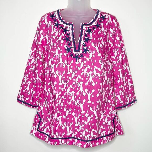 NWOT TALBOTS pink lobster & starfish novelty print cotton rockstar tunic size xs - Picture 3 of 7